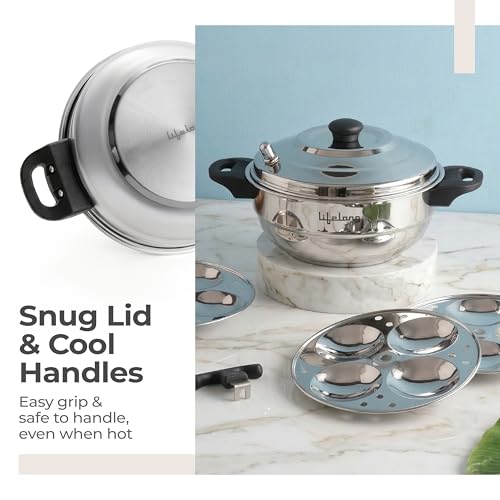Image of Lifelong Idli Cooker 3 Plate with Sandwich Bottom | 12 idlis | Stainless Steel Idli Cooker, Heavy Base Induction and Gas Stove Compatible Idli Maker (LLIDCKSB03, Steel Silver)