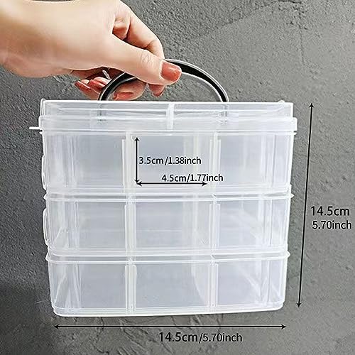 Image of esowemsn 1PC 3-Tier Stackable Craft Storage Containers Plastic Jewelry Box Organizers with 18 Compartments for Bead,Earring,Necklace,Arts and Craft,Jewelry,Ribbon