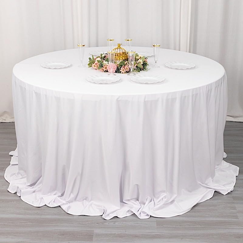 Miniatura 6 de Mantel redondo de poliéster de alta calidad de 132 pulgadas, color blanco para fiestas, bodas, eventos, recepción, catering, suministros de
