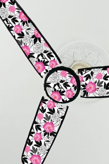 Image of Dustproof Premium Three Blade Ceiling Fan Cover with attachable Enclosure, Set of 1 Fan Cover (Red Rose).