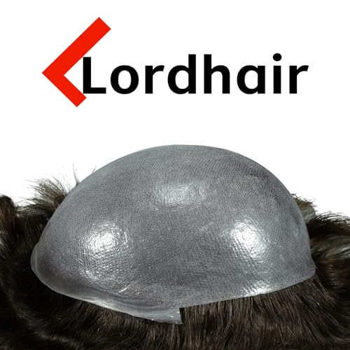 Foto von Lordhair Echthaar Toupet für Männer, 0,08 mm Dünnes Haut Haarteil Basisgröße 8 x 10 Zoll Leichtes Mittlerer Dichte Haarersatz system (Dunkelbraun 2#)