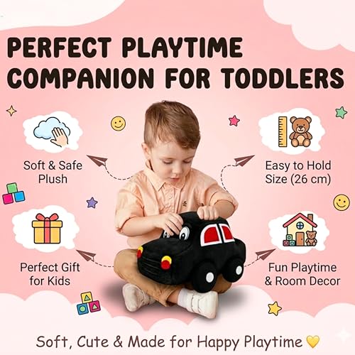 Image of Tickles Car Stuffed Plush Vehicle Soft Toy for Kids Boys & Girls Birthday Gift, Room Decor (Color: Black Size: 26 cm)