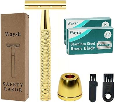 Waysh Classic Double Edge Shaving Metal Holder for Men Grooming Safety Razor Set Gold