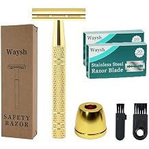 Waysh Classic Double Edge Shaving Metal Holder for Men Grooming Safety Razor Set Gold