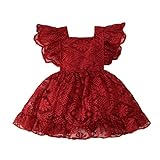 Baby Girl Lace Dress, Princess Dress Tulle White Party Wedding Summer Dress Clothes (Wine Red, 6-12Months)