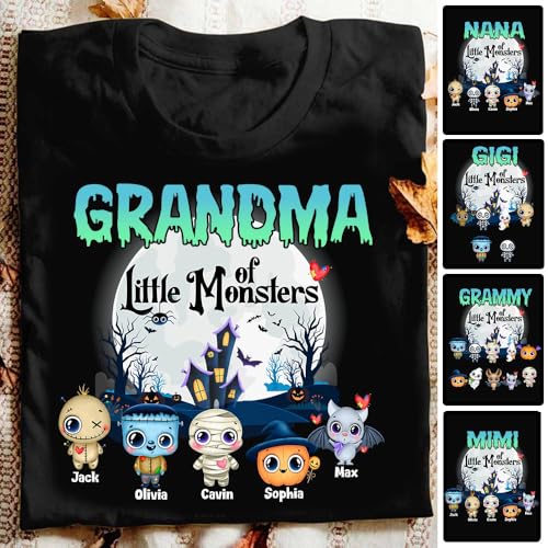 Personalized Grandma Halloween Shirt, Custom Grandma Little Of Monsters cute For Mimi, Nana, Gigi, Mom2