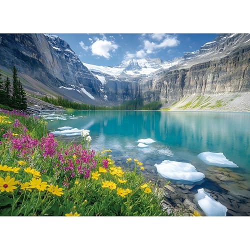 300 Piece Puzzle for Adults– Ice Lake & Wildflower Jigsaw Puzzle – Scenic Nature Puzzle for Relaxation – Great Gift for Adults, Teens & Kids – Fun & Soothing Art – 20.5 x 15 in