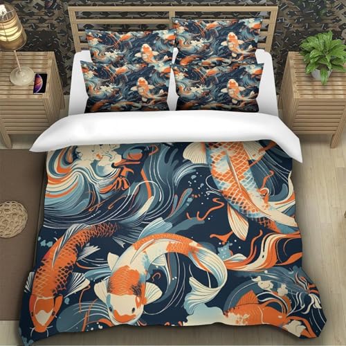 Parure de lit poissons koï 3D avec impression textile haute définition 140x200cm - 5