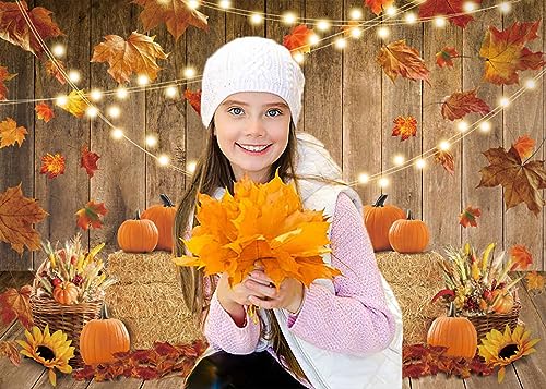 Halloween Backdrops Happy Thanksgiving Autumn Harvest Backgrounds Haystack Pumpkins Maple Leaves Photography Background for Family Photo Studio Props (2.1x1.5m) - Image 3