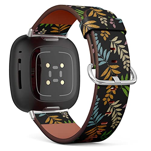 CJBROES Replacement Leather Watch Band, Compatible with Fitbit Versa 3 and Fitbit Sense of Wristband Bracelet Accessory - Vintage Embroidery Floral Fabric Texture