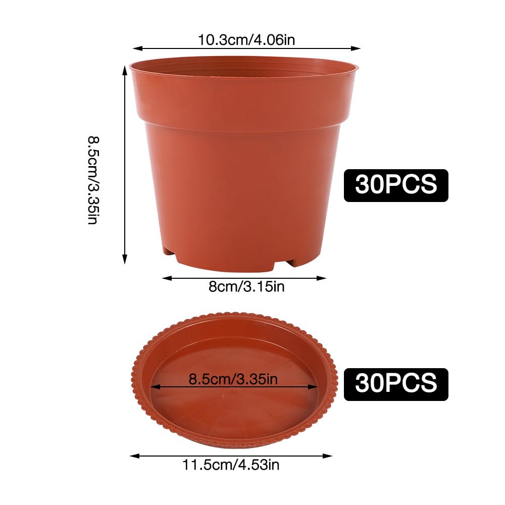 Gobesty 30 Pack 10cm Indoor Plant Pots With Saucers, Plastic Nursery Containers for Herbs Seedlings, Flowers, Vegetables - Image 2