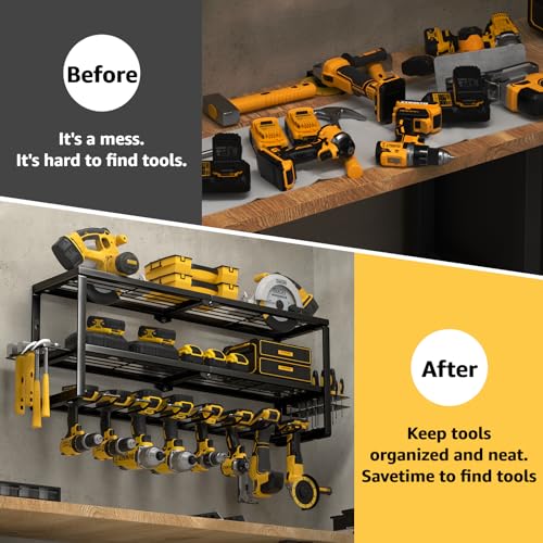 Yyr PTO-38 Heavy Duty Power Tool Organizer Wall Mount, Cordless Drill Hanger Storage Rack, Battery Tools Holder With Charging Station Shelf For Garage Organization thumb #3