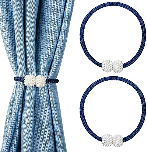 Image of Home Cloud Magnetic Curtain Tiebacks Convenient Drape Tie Backs - Pearl Decorative Rope Holdback Holder for Window Drapries Color Multi (1pair 2 pcs) (Navy)