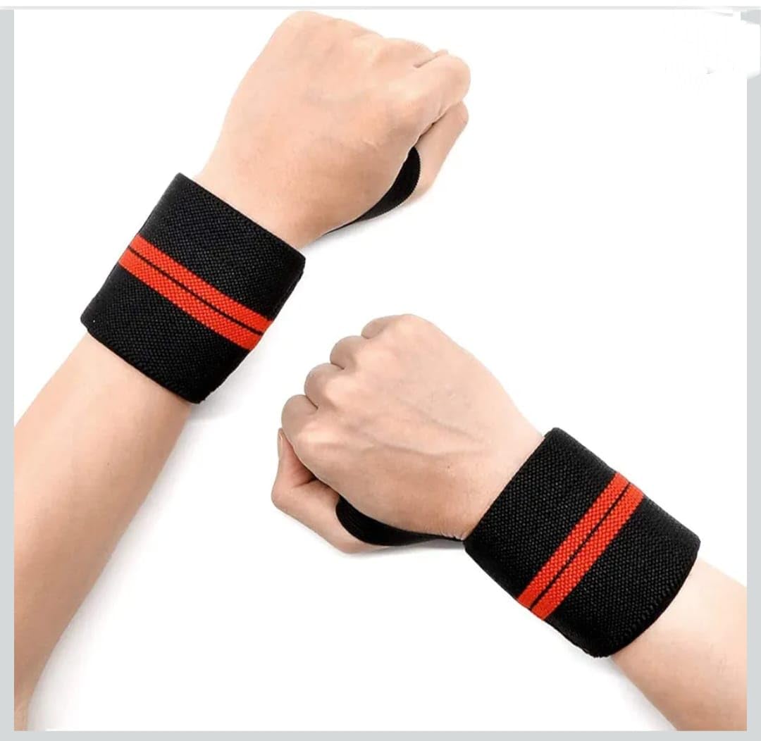 Wrist Support Wraps, Black with Red Stripes, Weightlifting Training Support, Fitness Gym Exercise-image-38
