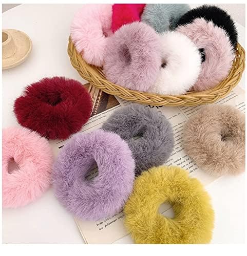 Miniatura 4 de Lazos para el cabello con pompones rosados, con pelo sintético de conejo, elásticos rosados, para coleta de caballo para niñas y mujeres, accesorios