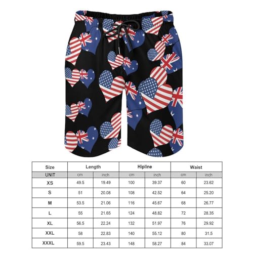 U.S.A Australia Love Flag Men's Swim Trunks Board Shorts Beachshorts Swimsuits with Pockets Mesh Liner2