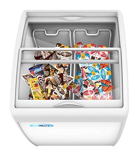 Image of KoolMore - MCF-6C Commercial Ice Cream Freezer Display Case, Glass Top Chest Freezer with 2 Storage Baskets and Clear, Sliding Lid, 5.7 cu. ft. Capacity, White