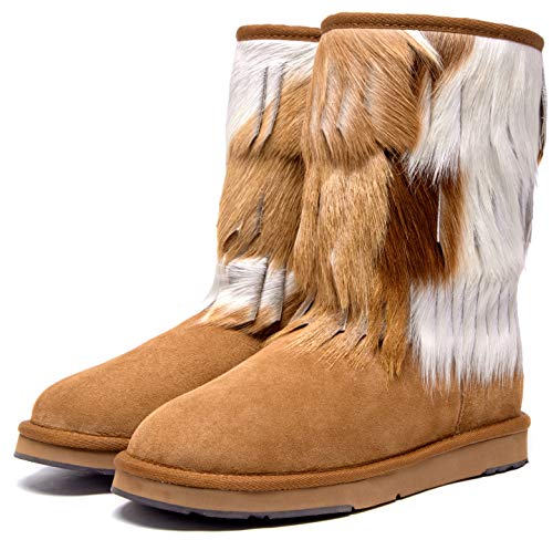 Aumu Daily Shoes Women's Warmer Boots Sheepskin Fur Round Toe Ankle Winter Bootie Chestnut Size 10