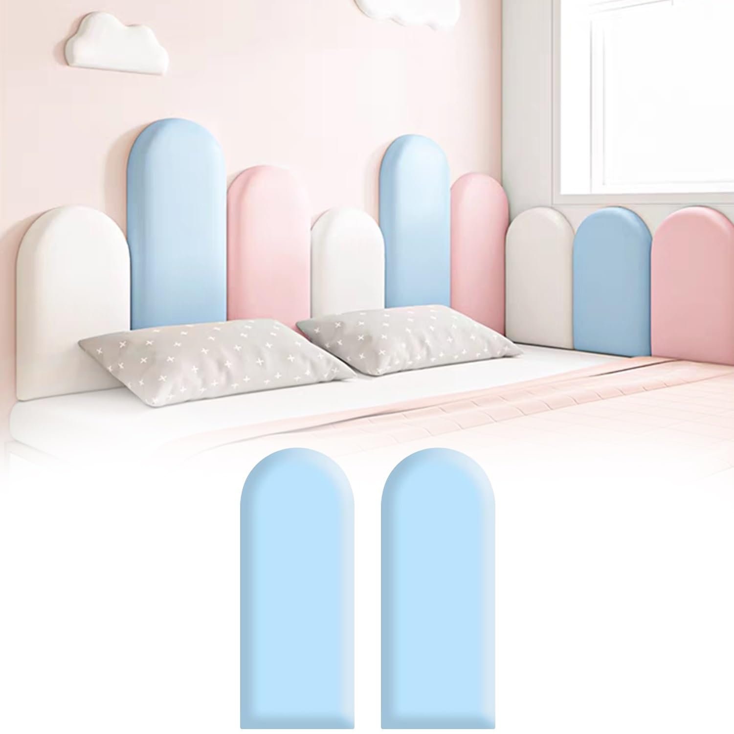 NURUGURE Upholstered Wall Panels PU Leather Easy Install Padded Wall Covering for Headboard Bedroom Playroom