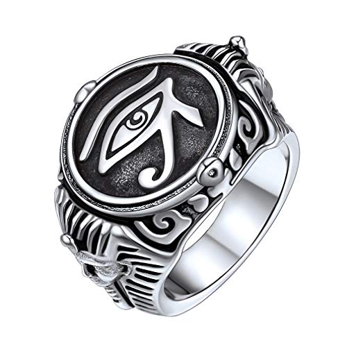 FaithHeart Anillo Religioso Antigua Egipcia Ojo de Horus Joyería Acero Inoxidable 316L para Dedos Talla 10