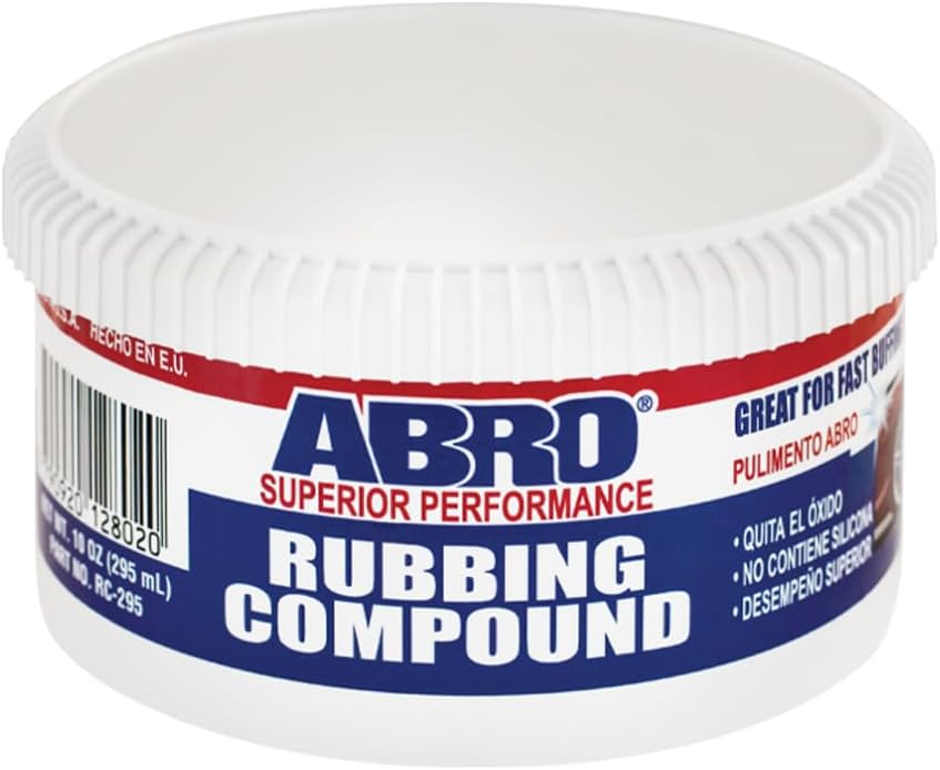 ABRO Superior Performance Automotive Rubbing Compound for Oxidized Finishes, Buff, Shine, Smooth, & Clean, Scratch Remover for Vehicles, Boats, & Bikes - 10 oz.