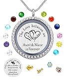 My Aunt Gifts from Niece, Magnetic Closure Living Memory Floating Charms Locket, 30mm Round Crystals Pendant Necklace with Birthstone