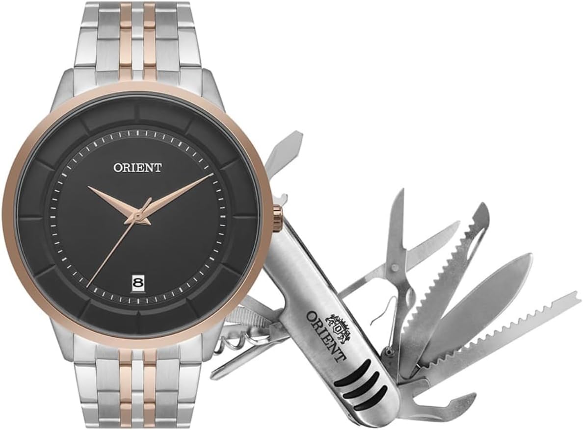 Kit Relógio Masculino Orient Prateado Grande Original Mtss1103