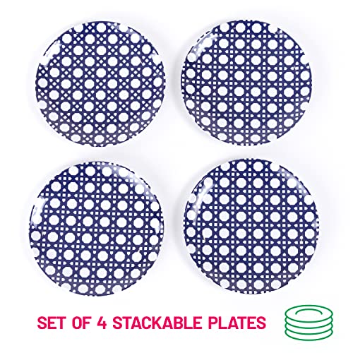 Sprinkles & Confetti Melamine Plate Set Of 4 | 6" Appetizer Plates Dish Set | Reusable Plates & Outdoor Dinnerware Sets For Entertaining | Dishware For Patio | Modern Dish Set (Blue Geo) #TOP2