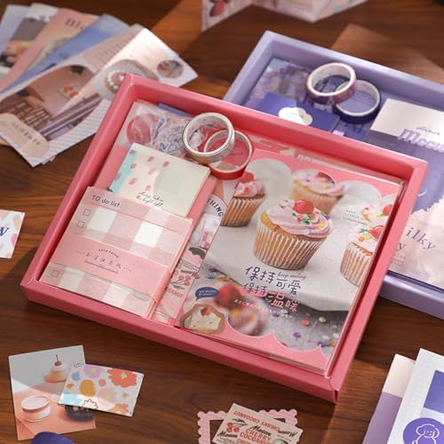 Image of yifely Paper Vintage Aesthetic Scrapbook Kit Scrapbooking Supplies Kit with Bullet Junk Journal,Stationery,A6 Grid Notebook with Graph Ruled Page DIY Journaling Gift for (Sweetheart)
