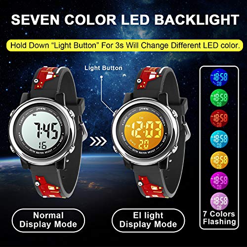 Kids Watch 3D Cartoon Toddler Wrist Digital Watch Waterproof 7 Color Lights with Alarm Stopwatch for 3-10 Year Boys Girls Little Child (Firetruck Black)4
