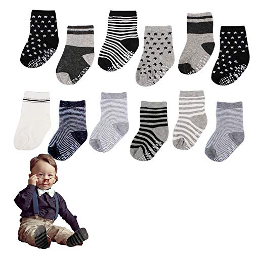 Baby Boy Socks, Non Slip Toddler Socks, 12 Pairs Cotton Grip Socks