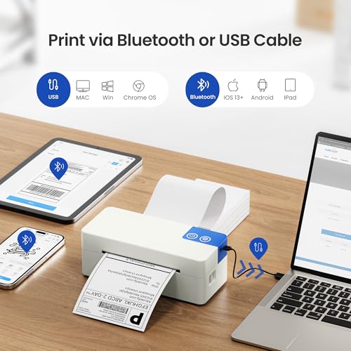 Image of Bluetooth Thermal Shipping Label Printer, 4x6 Portable Thermal Label Printer, Compatible with iPhone, Android, Windows & Mac, Widely Used for USPS UPS Amazon Shopify Etsy (Cream)