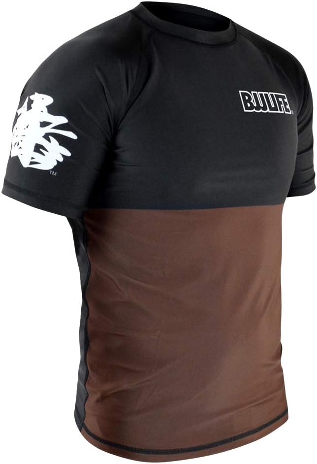 CompLite Ranked Rash Guard | Short Sleeve | No GI Brazilian Jiu Jitsu | MMA BJJ Wrestling Training Water Sports | Brown | Large