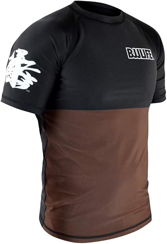 CompLite Ranked Rash Guard | Short Sleeve | No GI Brazilian Jiu Jitsu | MMA BJJ Wrestling Training Water Sports | Brown | XX-Large