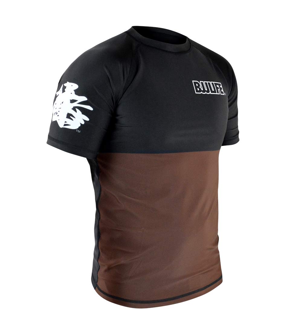 CompLite Ranked Rash Guard | Short Sleeve | No GI Brazilian Jiu Jitsu | MMA BJJ Wrestling Training Water Sports | Brown | Large