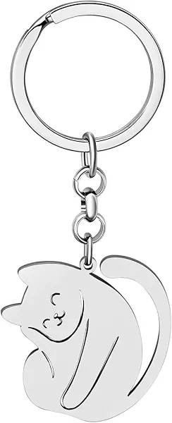 NEWEI Stainless Steel Cat Keyring Cute Cat Keychains for Women Girls Purse Car Keys Charms