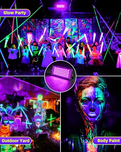 Image of 8 Pack 50W Black Light IP66 with Switch+6FT Cord for Halloween Glow Party | LED Blacklight Flood Light, Outdoor Spotlight for Neon Glow in the Dark Party Decor Body Paint Fluorescent Poster Classroom