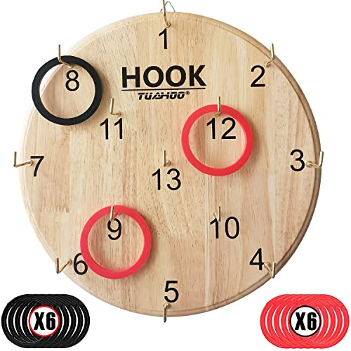 TUAHOO Hanging Ring Toss Game for Kids Adults Indoor Outdoor Family Fun Wooden Board Wall Game Hookey Ring Tossing Game for Yard Party Office Backyard 12 Inch