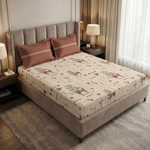 Image of MYTRIDENT Soft Comfort Bedsheet for Double Bed, 100% Cotton Bedsheet, 180 TC, Soft and Breathable, King Size Bedsheet with 2 Pillow Covers - Harini