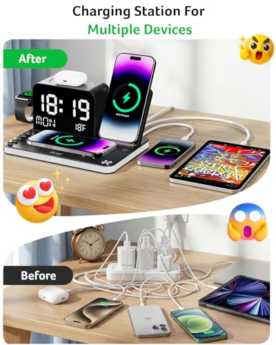 Image of Acer Gadget 7-in-1 Wireless Charging Station Charger Stand for Multiple Devices for Apple - iPhone 17 16 15 14 13 12 Pro Max Apple Watch Airpods, Wireless iPhone Charger Station with Bluetooth TimeSyn