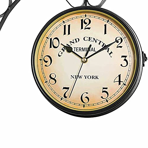 Vintage Wall Clock, Double Sided Wall Mounted Retro Central Station Clock, Classic Wrought Iron Two Faces Wall Hanging Clock For Indoor Living Room Bedroom Or Outdoor Patio Garden Decor #TOP3