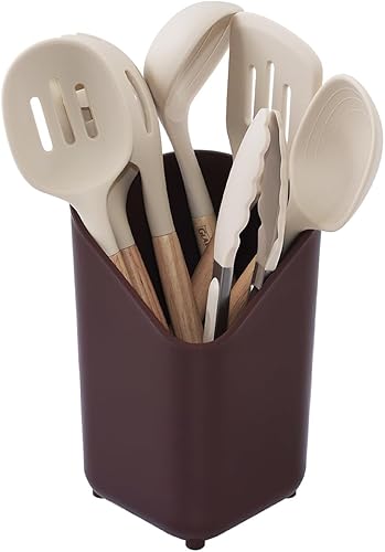 Glad Juego de utensilios de cocina de silicona, 8 piezas, herramientas de cocina antiadherentes con asas de madera y soporte para utensilios, juego