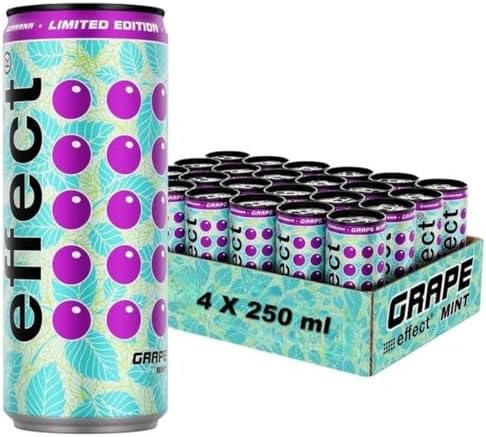 effect Energy Drink | Caffeinated Soft Drink with Vitamin B | Fruity & Fresh | GRAPE MINT Flavour | 250 ml x 4 Cans