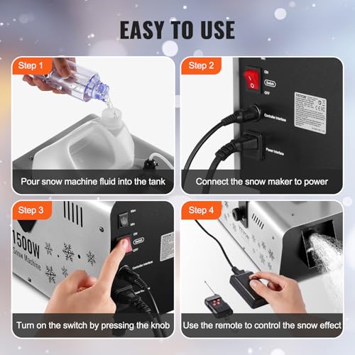 vevor snow machine 1500w snow maker machine with 2 remotes control and 5l large capacity water tank high output snowflake maker stage snow effect for christmas halloween wedding dj parties