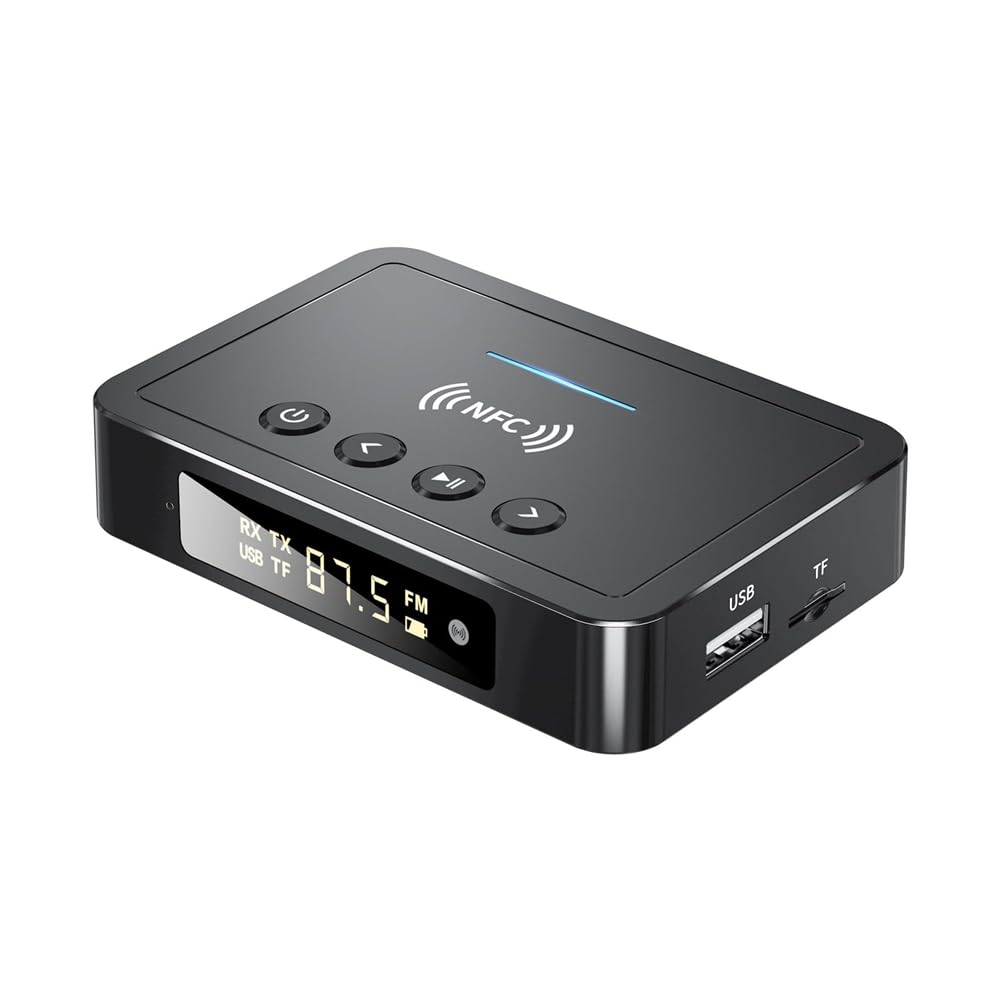 Ricevitore Trasmettitore Bluetooth 6.0 NFC FM Stereo Jack da 3,5 mm Adattatore Audio Wireless per TV, Altoparlante per Auto