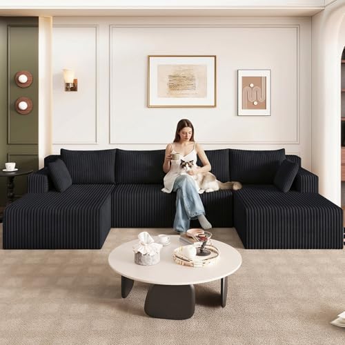 Image of 124 inch Boneless Cloud Couch Sectional Couches Sofa for Living Room