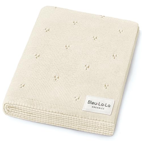 Image of Bleu La La 100% Luxury Organic Cotton Pointelle Knit Baby Blanket – Refined Lightweight Heirloom Nursery Essential (Pointelle - Butter Cream)