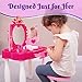 Prextex Kids Makeup Table with Mirror and Chair, Princess Play Set, Kids Makeup Vanity Table with Make-Up Accessories and Light and Musical Sound Effects for Toddler Girls