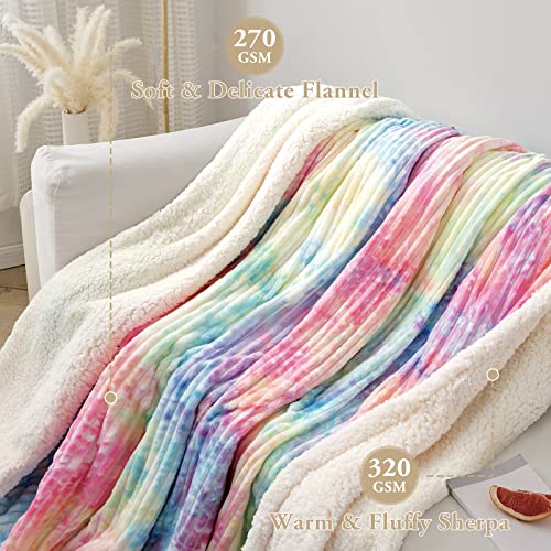 Lbro2M Striped Sherpa Fleece Bed Blanket King Size, Super Soft Fuzzy Plush Warm Cozy Fluffy Microfiber Couch Throw Velvet Double Reversible Luxurious Blankets (90X104),Rainbow #TOP2