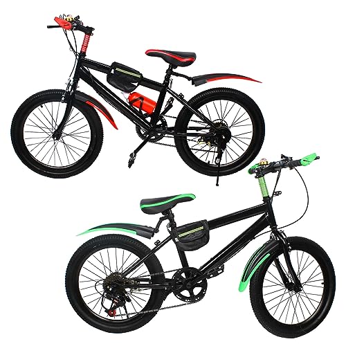 Kaichenyt Bicicleta de 20 pulgadas, 7 velocidades, bicicleta juvenil, bicicleta de montaña, con soporte para vaso de agua y guardabarros, para niña/roja/verde (rojo)